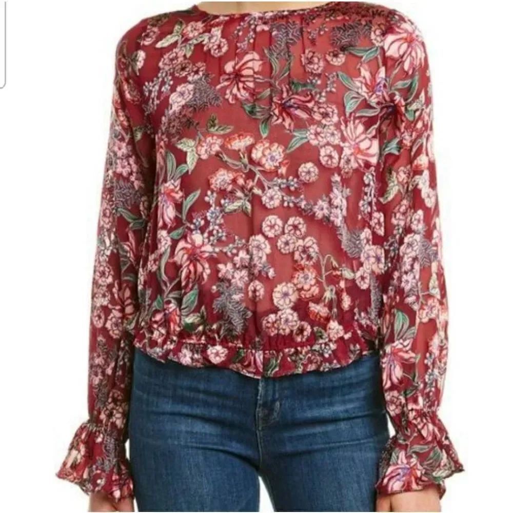 For Love and Lemons red  Floral Flare Bell Sleeve blouse sz Small